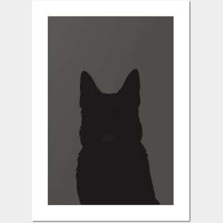 Silhouette of Black German Shepherd Posters and Art